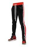 SCREENSHOT-S41706 Mens Hip Hop Premium Slim Fit Comfort Track Pants - Athletic Sport Fitness Color Block Fashion Urban Lifestyle Streetwear Bottoms-Black/Red-Medium