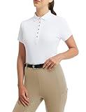 FitsT4 Sports Equestrian Shirts for Women Short Sleeve UPF50+ Moisture Wicking Polo Shirts for Horse Riding Tops White L