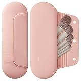 AGIKET Silicone Makeup Brush Holder Travel Cosmetic Bag：Soft Portable Cosmetic Face Brushes Holder with Upgrade Anti-Fall Out Magnetic Closure, Large Travel Makeup Brush Case - Pink Sand
