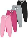 Resinta 4 Pack Girls' and Toddler Sweatpants Kids Active Jogger Pants Casual Athletic Pull On Pants with Drawstring Pockets