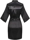 goodmansam Women's Satin Kimono Robe with Silver Rhinestones Bride Bridesmaid Robes for Wedding Party Robe Getting Ready