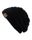 C.C Trendy Warm Chunky Soft Stretch Cable Knit Beanie Skully, Black