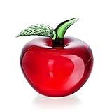 KRISININE Hand Blown Glass Red Apple Figurine Crystal Fruits Collectibles Apples Art Ornament Decoration for Home Office Kitchen Gift for Women