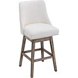 DM Furniture 27.5 Inches Counter Height Bar Stools Mid Cenutry Modern Linen Kitchen Stools with Back Wood Legs 360°Swivel Barstools for Home Pub/Kitchen Island/Breakfast Bar/Restaurant/Patio, Cream