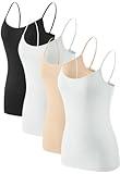 Air Curvey 4 Piece Women's Camisole Tops Basic Undershirts Camisoles Adjustable Spaghetti Strap Tank Top Black White Nude White M