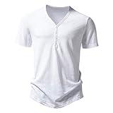 Men's V Neck Henley T-Shirts Classic Comfort Soft Regular Fit Short Sleeve Three Buttons Tops Quick Dry Sports Tees White