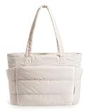 BAGSMART Tote Bag for Women, Lightweight Puffy Tote Bag with Compartments Shoulder Bag Handbag Quilted Shoulder Bag Handbag for Travel, Work, Beach, Gym, Shop(Beige)