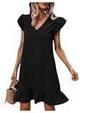 COZYEASE Women's Summer Short Dress V Neck Sleeveless Ruffle Hem Casual Summer Dress for Women Black X-Large