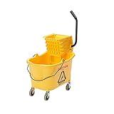 Amazon Basics Side Press Wringer Combo Commercial Floor Cleaning Rectangular Mop Bucket on Wheels, 35-Quart, Yellow