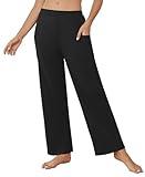 Ekouaer Pajama Pants for Women Soft Comfy Pajama Sleep Bottoms Casual Stretch Wide Leg Lounge Pants with Pockets Black Medium