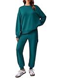 PINSPARK Jogger Sets for Women 2 Piece Pullover Top Long Sleeve Sweatpants with Pockets Leisure Airplane Outfits 2025, Green Jade XL