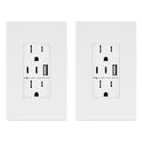TOPGREENER 4.2A 3-Port Type C USB Outlet, 15 Amp Receptacle Plug, Charging Power Outlet with Dual Type C&A Ports, Screwless Wall Plate Included, UL Listed, TU21542AC2-WSID, White, 2 Pack