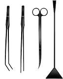 4Pcs Aquascaping Tools Kit, Long Stainless Steel Aquarium Plant Tools with Black Anti-rust Coating, Aquarium Tweezers, Scissors, and Scrapers for Aquascaping Cleaning（Magnetic Tool Holder）