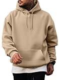 JMIERR Men Sweatshirts Front Collar Comfy Simple Plain Long Sleeve Drawstring Hoodies for Men with Pocket Pullover Casual Fashion Winter Autumn Shirt Big and Tall Sweater, US60(5XL), Khaki