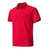 KAOKLRNI Men's Active Polo Shirt Quick Dry Performance Short Sleeve Tactical Golf Shirt Red