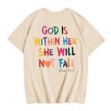 Sulayesh Girls Cute Christian Shirts God is Within Her T Shirt Kids Jesus Faith Bible Verse Graphic Child of God Tees Tops (Apricot,11-12 Years)
