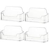 DMFLY Business Card Holder for Desk - 4 Pack Acrylic Business Card Holder Stand Display Plastic, Desktop Business Card Holders for Exhibition, Home & Office, Fits 30-50 Business Cards