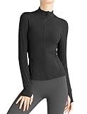 Gacaky Women's Slim Fit Workout Running Track Jackets Full Zip-up Yoga Athletic Jacket with Thumb Holes Black X-Small