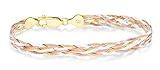 Miabella Tri-Color 18K Gold Over 925 Sterling Silver Italian 6-Strand 7mm Braided Herringbone Chain Bracelet for Women, Made in Italy (Length 7.25 Inches)