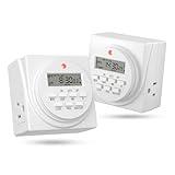 BN-LINK 7-Day Heavy Duty Digital Programmable Timer, 120V, 60Hz, Dual Outlet forLight, ETL Listed (2-Pack)
