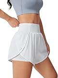 LALA BIRDS Women's Athletic Running Shorts High Waisted with Pockets, Women 3" Workout Dolphin Gym Yoga Beach Shorts(US, Alpha, Medium, Regular, Regular, White)