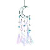 Pretty Jolly Green Moon Kids Dream Catcher Wall Decor Pompom Feather Baby Dreamcatcher Handmade Children Dream Catcher Home Décor Wall Hanging for Nursery Bedroom Boys Girls Birthday Gift-25.6in