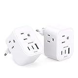 【2-Pack】 European Travel Plug Adapter, BESHON International Power Plug Adapter with 3 Outlets 3 USB Ports(2 USB C), Type C Plug Adapter Travel Essentials to Most Europe Spain Italy France Germany