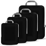 PANDA JOYS 4 Set Compression Packing Cubes Travel - Travel Accessories Expandable Packing Organizers for Carry On - Essentials Luggage Travel Bags - Black