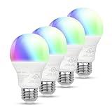 Amazon Basics Smart A19 LED Light Bulb, Color Changing, 9W (60W Equivalent), 800LM, Works with Alexa Only, 2.4 GHz Wi-Fi, No Hub Required, 4-Pack