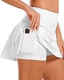 Stelle Women Tennis Golf Skirts High Waisted with Inner Shorts for Athletic Workout Sports Skorts Running Pickleball (WT, S) White