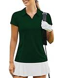 PINSPARK Womens Golf Shirts Short Sleeve Quick Dry Polo Shirt Slim Fit Tennis Tops Lightweight Activewear Tops,Green Large