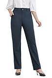 Bamans Dress Pants Women Work Business Casual Petite Pants Tummy Control Office Straight Leg Navy Blue Trousers High Waisted Ladies Slacks 28" M