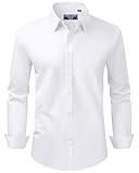 Alimens & Gentle Men's Dress Shirt Regular Fit Stretch Stain Shield Long Sleeve Solid Business Wedding Button Down Shirts White