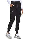 COZYFIT Womens Scrub Pants - Soft Stretch Yoga Style with 5 Pockets, Slim Fit Jogger Scrubs Pants for Women Black