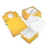 NPLUX 50 Pack Gold Bakery Boxes with Window 4x4x2.5 inches Pastry Boxes for Birthday Baby Shower Party