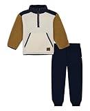 Lucky Brand Boys' 2pc Half Zip Berber Pant Set, Nutmeg/Eggnog/Navy Blazer
