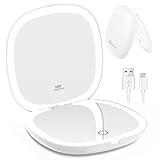 wobsion Travel Mirror with Light, Rechargeable 1x/10x Compact Magnifying Mirror, Dimmable Pocket Mirror,Handheld 2-Side Mirror with Light,4inch Travel Size,Portable for Handbag,Purse,Gift,White