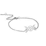 EUEAVAN Triple Moon Goddess Pentagram Star Bracelet Amulet Pentagram Religion Bangle Stainless Steel Jewelry Symbol Witchcraft Gifts For Women (silver)