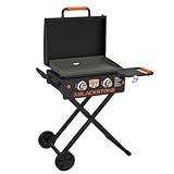 BLACKSTONE 1935 On The Go Scissor-Leg Two Burners Gas Hood, Wheels, Side Shelf Heavy Duty Outdoor Stainless Steel Griddle for Backyard, Patio Camping, 22, Black