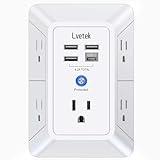 Lvetek 5 Outlet Extender Multi Plug Wall Outlets with 4 USB Charging Ports (1 USB C Outlet), 3 Sided 1680J Surge Protector Power Strip USB Wall Charger for Home, Office, Travel, ETL Listed, White