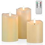 ANGELLOONG Flickering Flameless Candles, Realistic LED Candles with Remote and Timer, Set of 3 Battery Operated Candles for Room Fall Home Decor Wedding Christmas Decorations