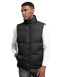 TURLAT Black Mens Puffer Vest Winter Warm Puffy Vest Jacket for Men Stand Collar Sleeveless Coat with Pockets Casual Outwear,M