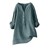 JZANHGAS Overstock Items Clearance,Summer Tops for Women 2024,Cotton and Linen Loose Casual Shirt V-Neck Button Plus Size Fashionable Top Workout Tops for Women(Green-g,M)