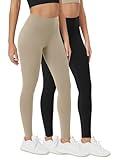 ODODOS ODCLOUD 2-Pack Buttery Soft Lounge Yoga Leggings for Women Full Length 28" High Waist Yoga Pants, Black+Shaker Beige, Medium