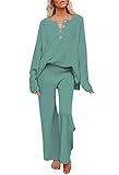 Pink Queen Matching Sets For Women 2 Piece Outfits Knit Casual Long Sleeve Tracksuit Jogger Sets Blue Green M