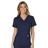 Cherokee Scrubs for Women Mock Wrap Top with 3 Pocket, Back Princess Seams WW610, M, Navy