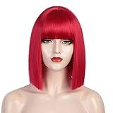ENTRANCED STYLES Red Wigs for Women, Synthetic Bob Wigs with Bangs Straight Shoulder Length Colored Wigs for Halloween Costume Party & Cosplay Wig 12inch
