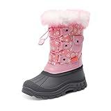 DREAM PAIRS Boys Girls Snow Boots Waterproof Outdoor Warm Cozy Anti-Slip Mid Calf Faux Fur Lining Insulated Winter Shoes for Little/Big Kids,Size 12 Little Kid,Pink,KSNOW