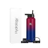 H2 Hydrology Sport Water Bottle 3 LIDS (Straw Lid & Spout Lid) | Double Wall Vacuum Insulated Stainless Steel Wide Mouth | Sports Hot & Cold Leak Proof Sweat Free Thermos (40 oz, Man of Steel)