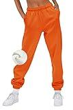 AUTOMET Women’s Winter Casual Baggy Fleece Lined Sweatpants Fashion High Waisted Joggers Pants Athletic Clothes with Pockets Orange L